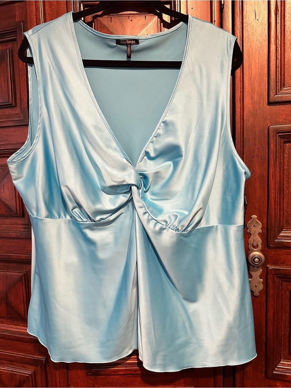 3X 22/24 Daisy Fuentes Stretchy Aqua Scoop Neck SATIN knot front Tank Cami Top